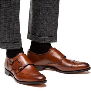 Gino‎ Vitale Brown Monk Strap Brogue Wingtip Leather Men's Dress Shoe 9